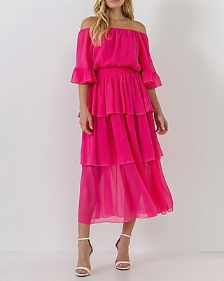 Endless Rose Chiffon Off the Shoulder Ruffle Tier Maxi Dress | Express