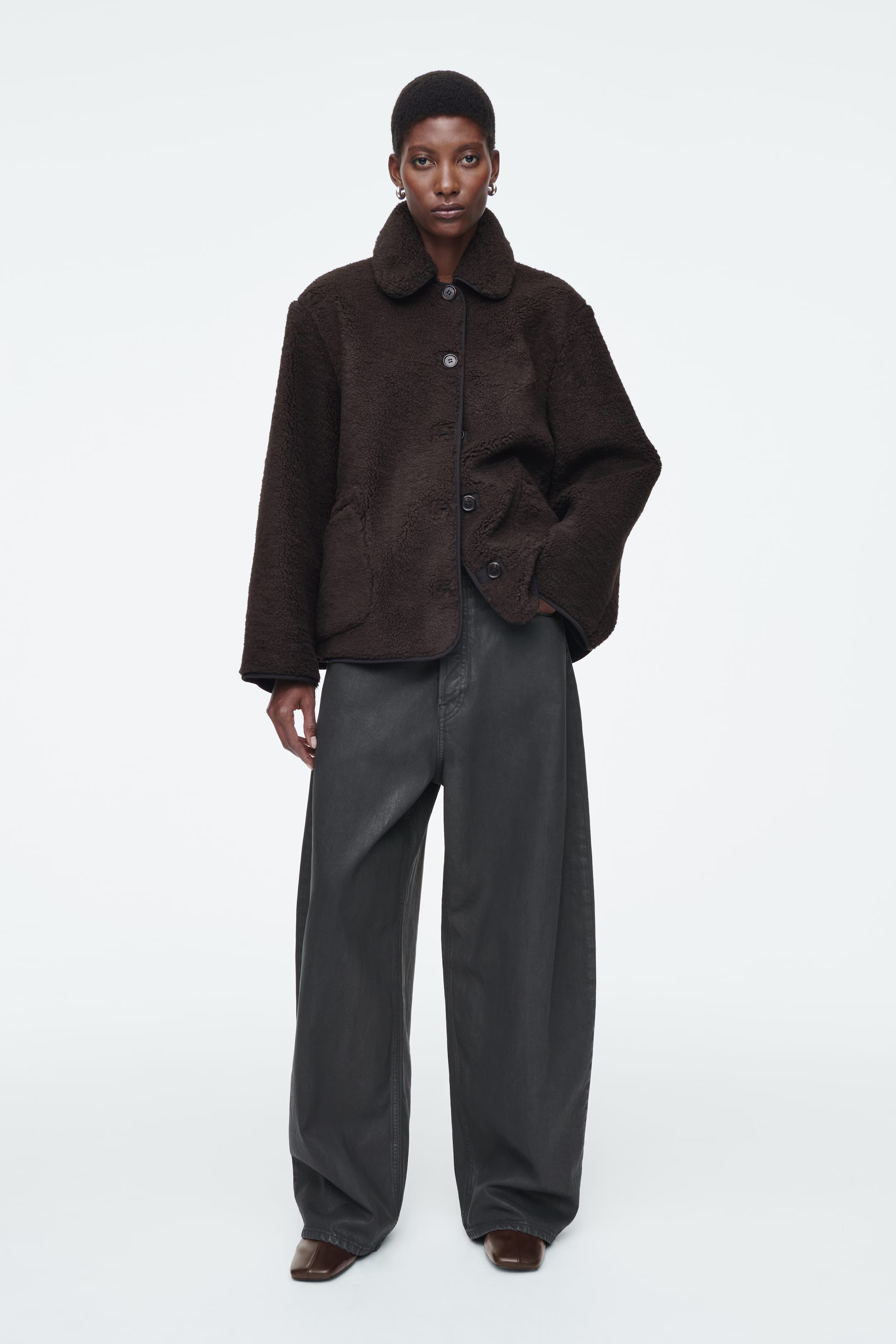 COLLARED FAUX SHEARLING JACKET - DARK BROWN | COS (EU)