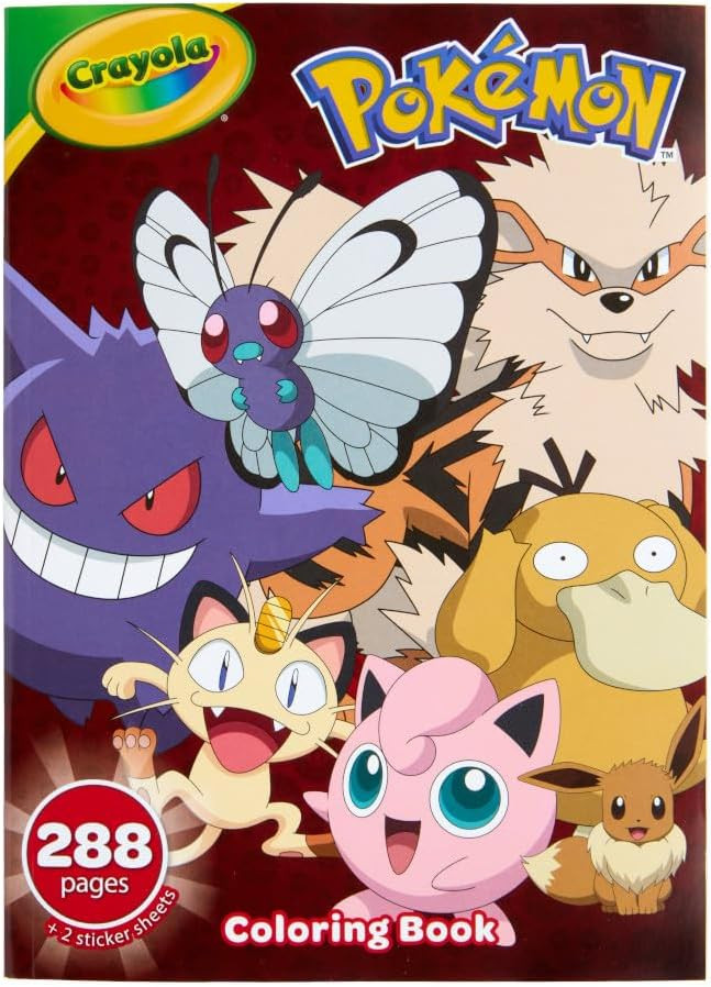 Crayola Giant Pokemon Coloring Book (288 Pages), 2 Sticker Sheets, Coloring Book for Kids & Adults, Travel Activity, Pokemon Gift for Kids, 3+ | Amazon (US)