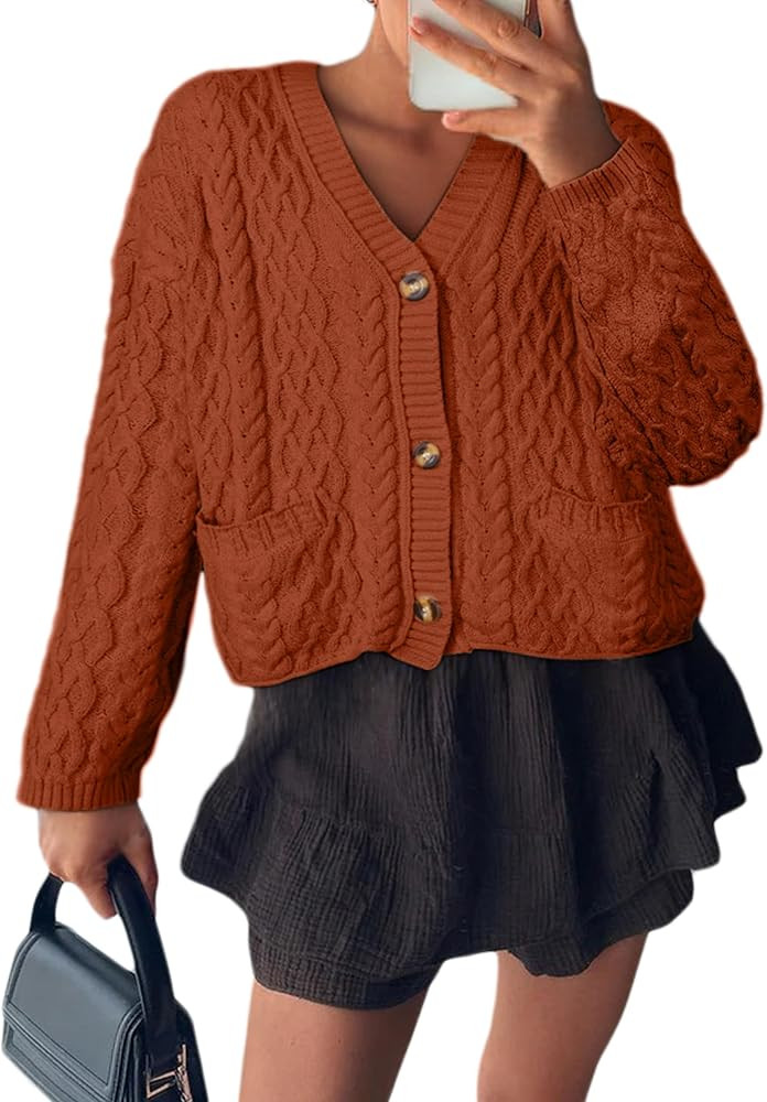 Simplee Womens Chunky Crochet Cardigan Long Sleeve Loose Cable Knit Oversized Sweater Button Up O... | Amazon (US)