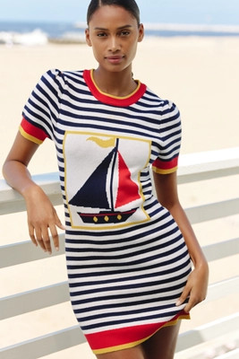 Flat White Knit Short-Sleeve Crew-Neck Mini Dress | Anthropologie (US)