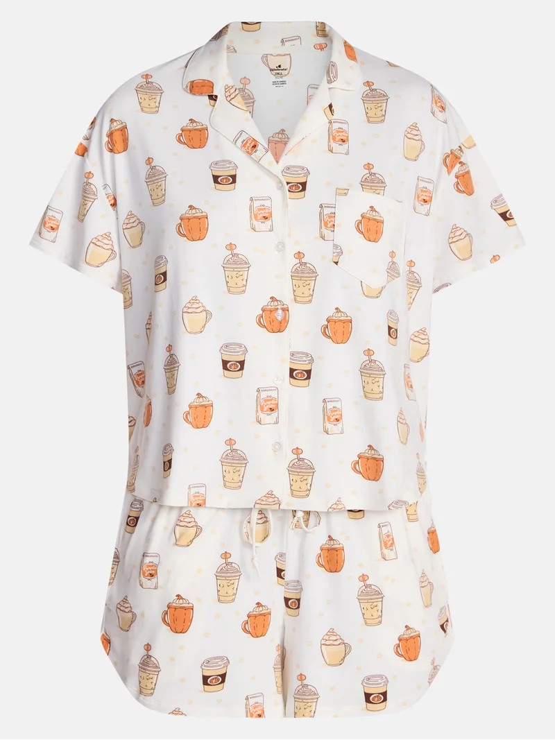 Halloween Women's Notched Top and Shorts Pajama Set from Way to Celebrate, 2-Piece, Sizes XS-3X | Walmart (US)