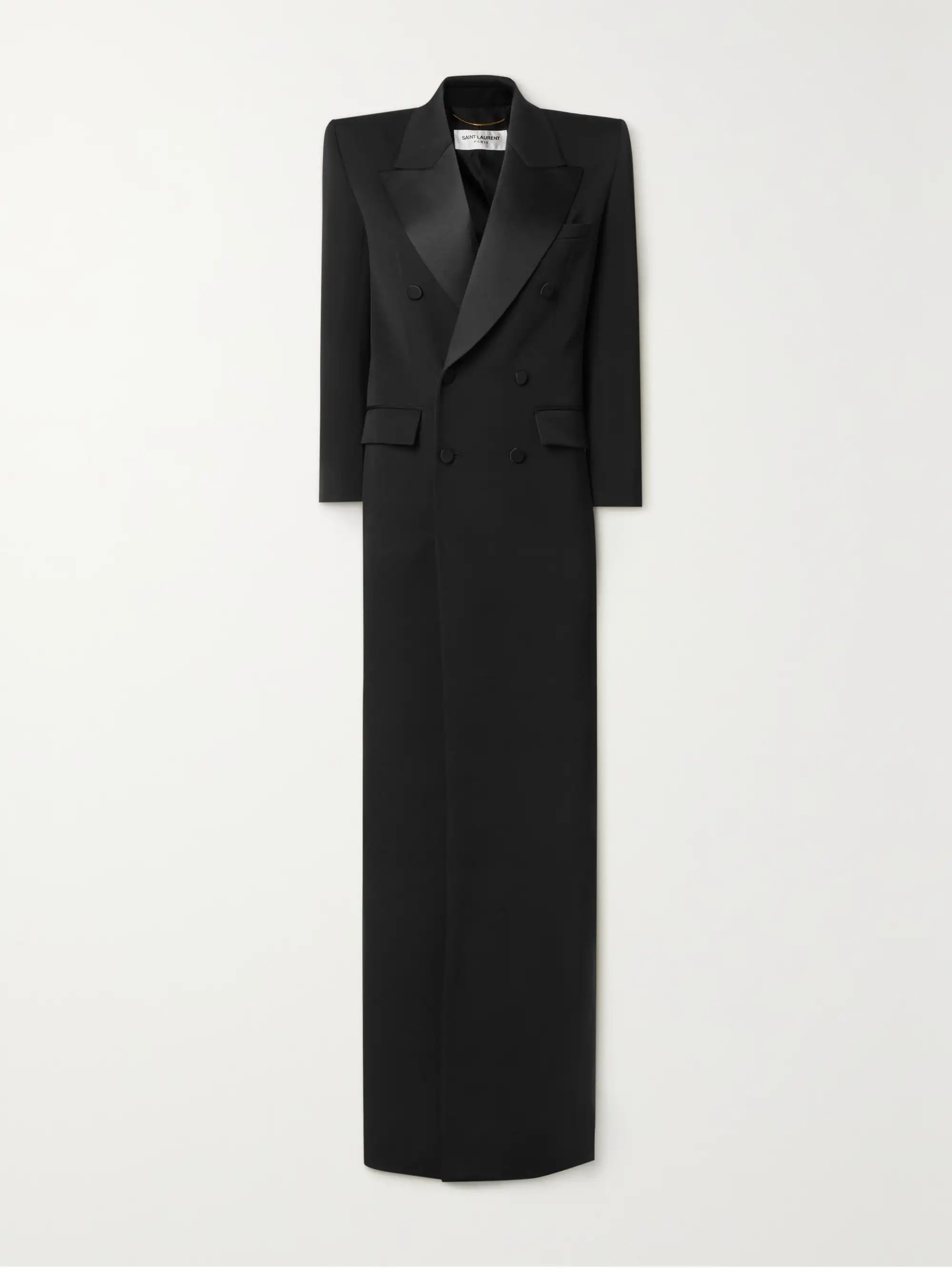 SAINT LAURENT Double-breasted satin-trimmed wool-crepe coat | NET-A-PORTER | NET-A-PORTER (US)