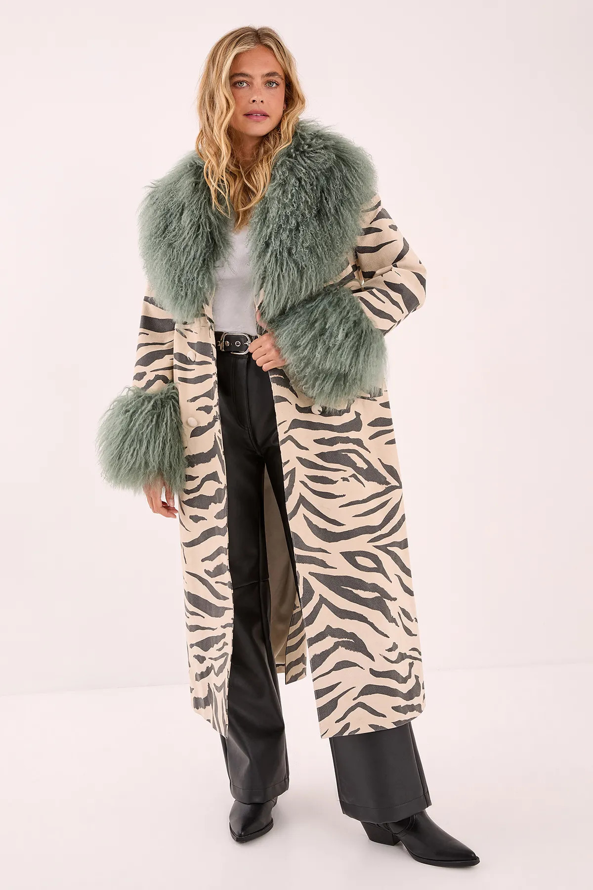 Premium Mono Zebra Real Suede Shearling Maxi Coat | Nasty Gal US