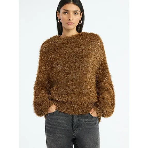Scoop Women's Tinsel Knit Tunic Sweater with Long Sleeves, Midweight, Sizes, XS-XXL | Walmart (US)