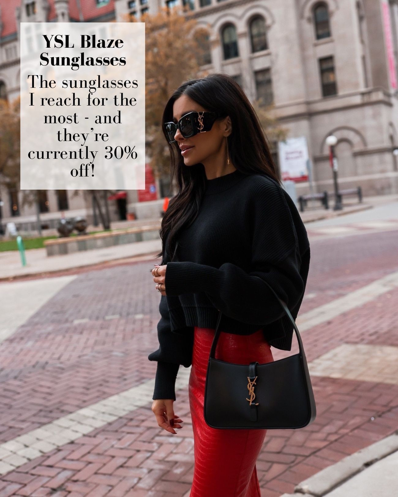 Holiday outfit on sale
Free people black sweater
Red leather skirt
Saint Laurent blaze sunglasses on sale 

#LTKHoliday #LTKSaleAlert #LTKFindsUnder100