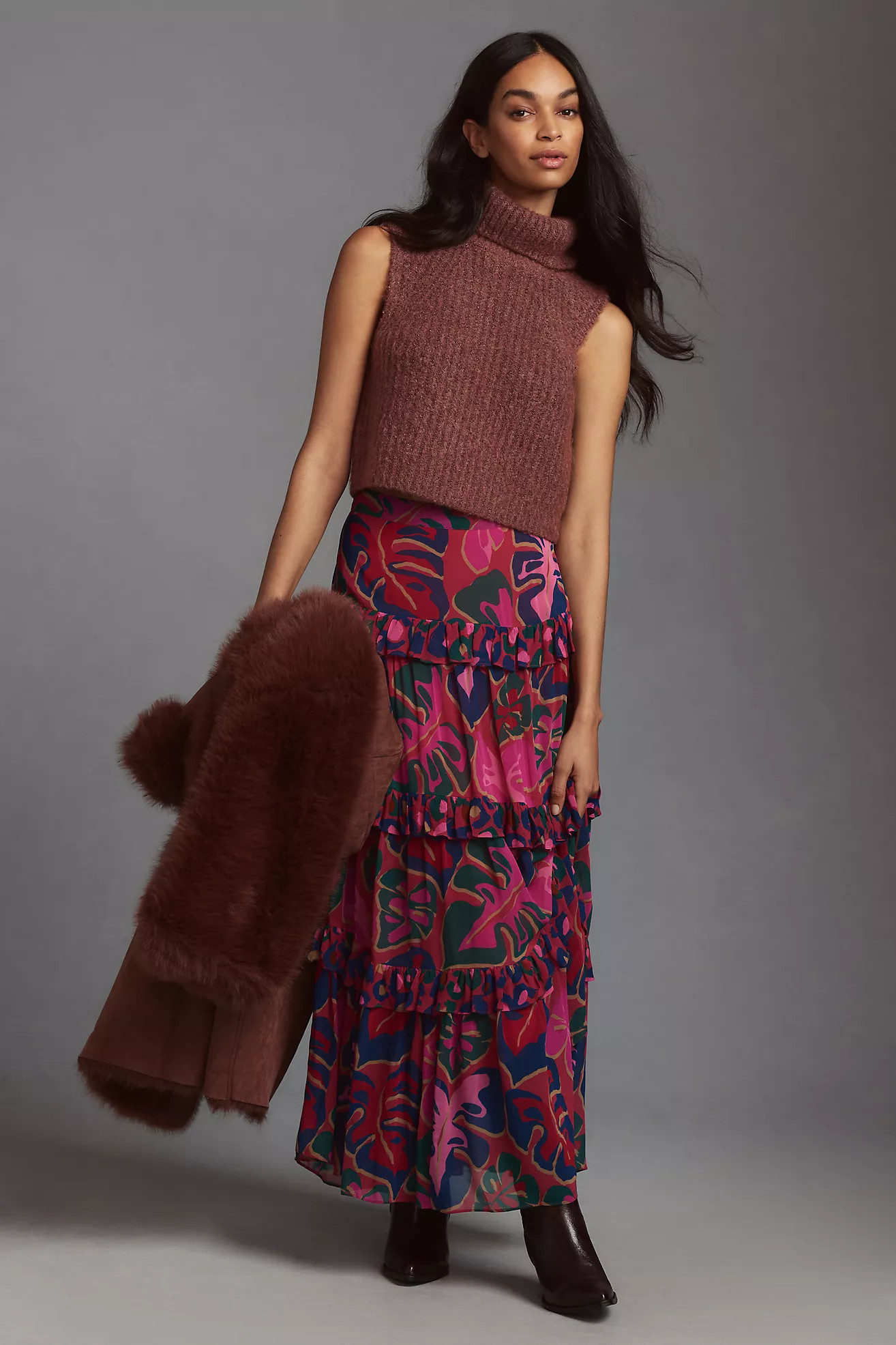 Farm Rio Tiered Printed Midi Skirt | Anthropologie (US)