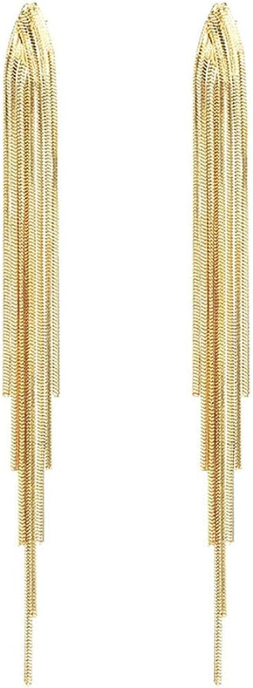 FUTIMELY Gold Long Dangle Drop Earrings for Woman,Punk Sleek Metal Chain Tassel Earrings 70s/80s ... | Amazon (US)