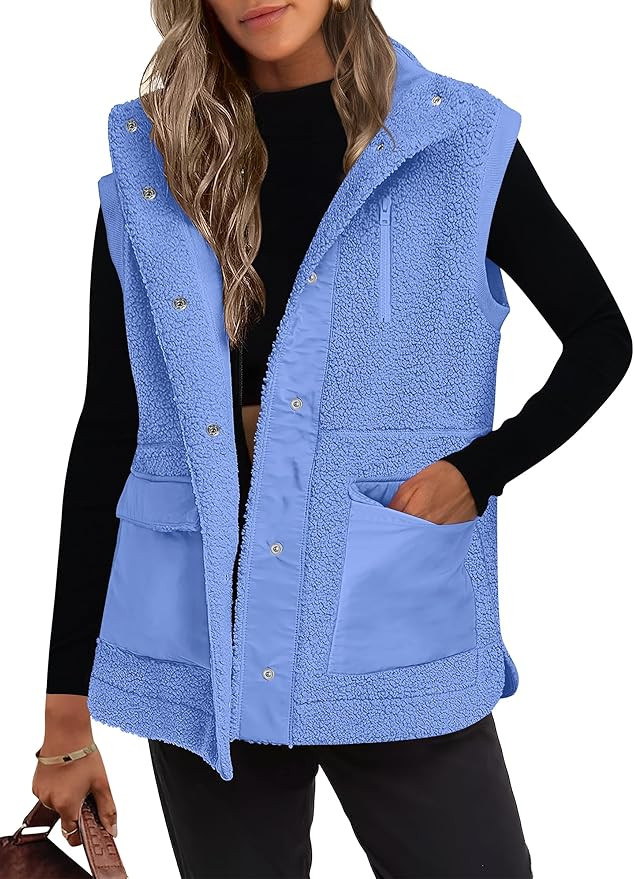 ANRABESS Womens Fleece Vest Loose Warm Button Down Fall Fuzzy Sherpa Jackets Fuzzy Vest With Pock... | Amazon (US)