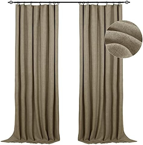 100% Blackout Shield Linen Blackout Curtains 84 Inch Long 2 Panels Set, Clip Rings/Rod Pocket Bla... | Amazon (US)
