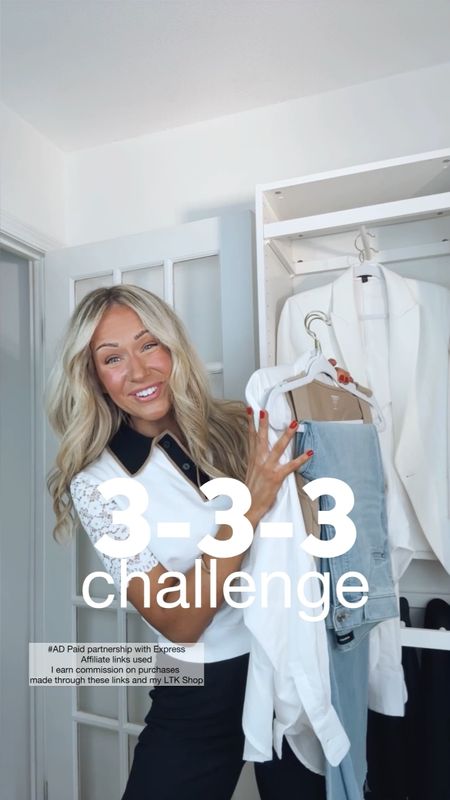 #ad 3-3-3 CHALLENGE! 
#expresspartner #expressyou   
Paid partnership with @Express 
Sizing info:
- Slip skirt runs TTS, wearing a small
- Light wash wide leg jeans run TTS, wearing a 4 (regular length)
- White wide leg jeans run TTS, wearing a 4 (regular length)
- White button up shirt runs TTS (it’s meant to be an oversized fit), wearing a small
- Body contour tank runs TTS, wearing a small
- Duster cardigan runs TTS, wearing a small 
- All shoes and belts run TTS 

#LTKstyletip