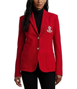 Lauren Ralph Lauren Petite Size Jacquard Notch Lapel Collar Long Sleeve Two-Button Front Blazer |... | Dillard's