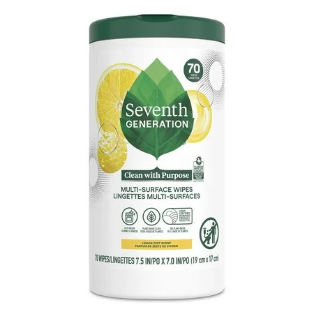 Seventh Generation Multi Surface Household Cleaning Cloths and Wipes Lemon Zest 70 Ct Wipes | Walmart (US)