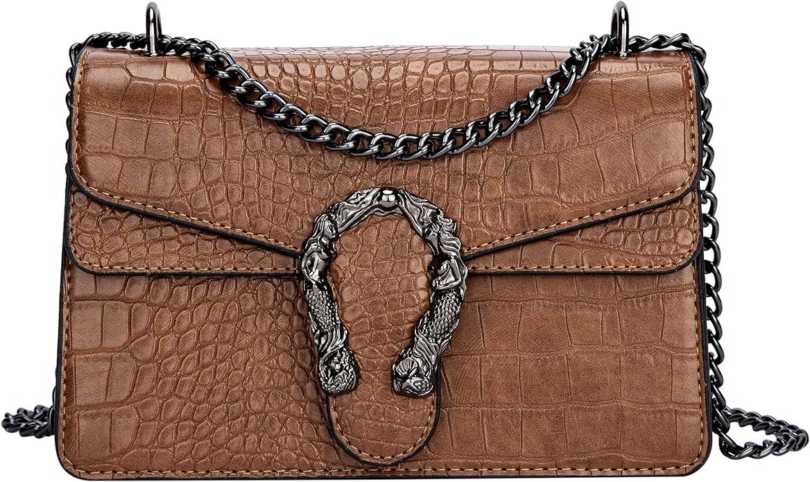 GLOD JORLEE Chain Crossbody Shoulder Bags for Women - Snakeskin Textured Print Leather Satchel Ha... | Amazon (US)