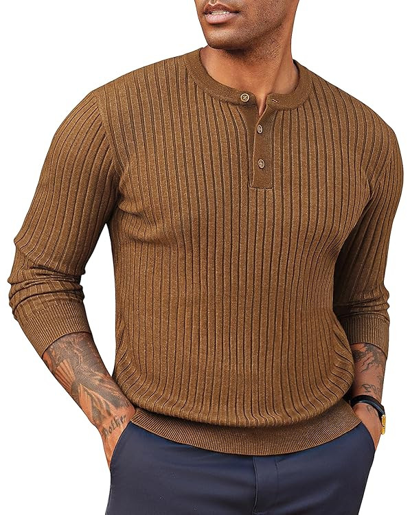 PJ PAUL JONES Mens Sweater Casual Henley Pullover Cable Knitted Sweater | Amazon (US)