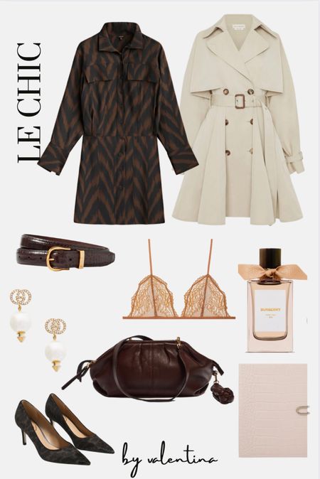 Classic Style, Vogue style, outfit inspiration, winter style, Spring style, Trench Coat, lace bralette, Gucci earrings, Zebra print dress, leather belt 

#LTKeurope #LTKSeasonal #LTKstyletip