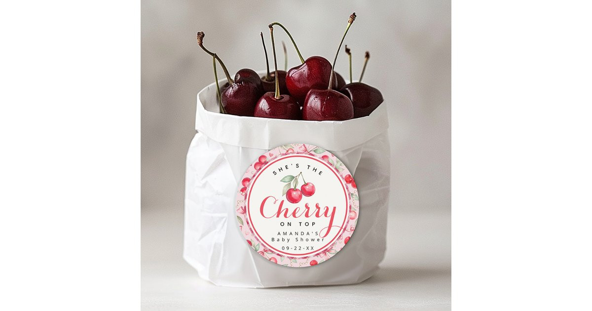 Cherry on Top Coquette Baby Shower Favor Sticker | Zazzle | Zazzle