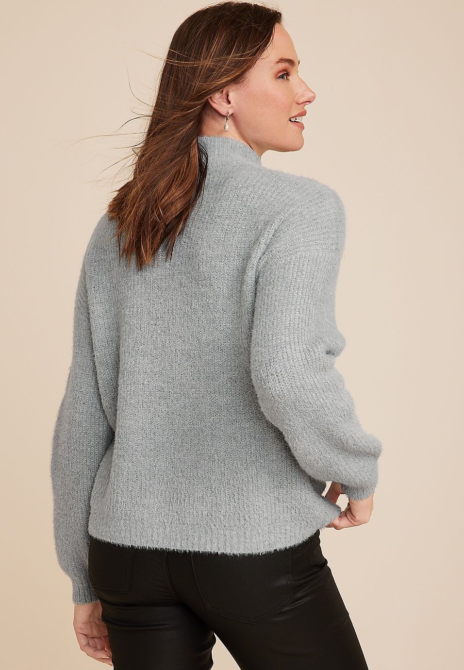 Faux Pearl Embellished Mock Neck Sweater | Maurices