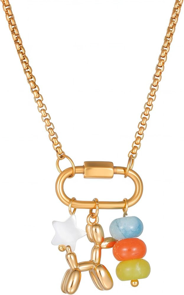 Gold Charm Holder Carabiner Interlocking Circle Necklace, Dainty Trendy Gold Plated Simple Cute B... | Amazon (US)