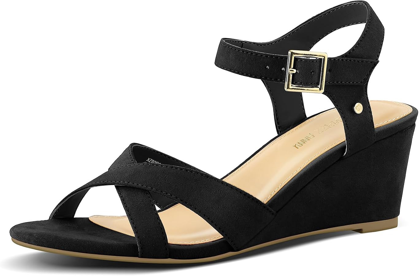 PIZZ ANNU Women's Wendy Low Wedge Sandals Ankle Strap Espadrille Open Toe Casual Summer Women Wed... | Amazon (US)