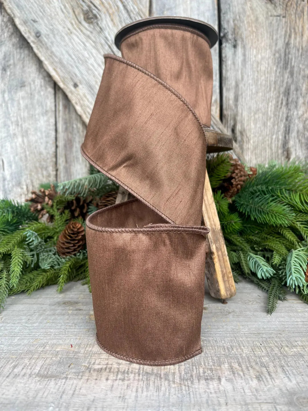4" Brown Ribbon, Chocolate Ribbon, Brown Dupioni Ribbon, Christmas Ribbon, Woodsey Theme, Christm... | Etsy (US)