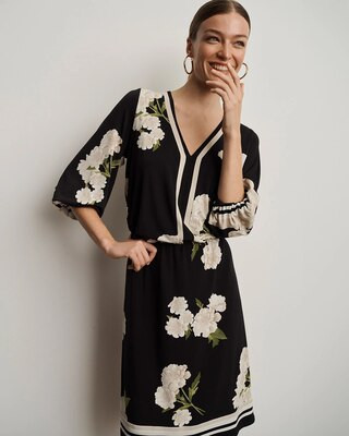 Women's V-neck Mini Dress in Bloom Jubilee Allover Blk size XS | White House Black Market | White House Black Market