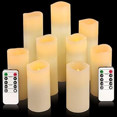 Flameless Candles, Led Candles Set of 9(H 4" 5" 6" 7" 8" 9" xD 2.2") Ivory Real Wax Battery Candl... | Amazon (US)