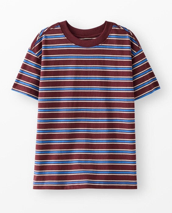 Boys' Eggplant & Bluest Sky Ecru Relaxed Fit Striped T-Shirt in 100% Combed Cotton - Size Little Kids 6-7 by Hanna Andersson | Hanna Andersson