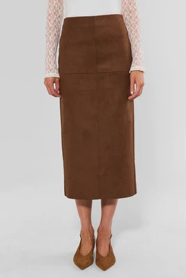 Annalise Brown Faux Suede Midi Skirt | Avara