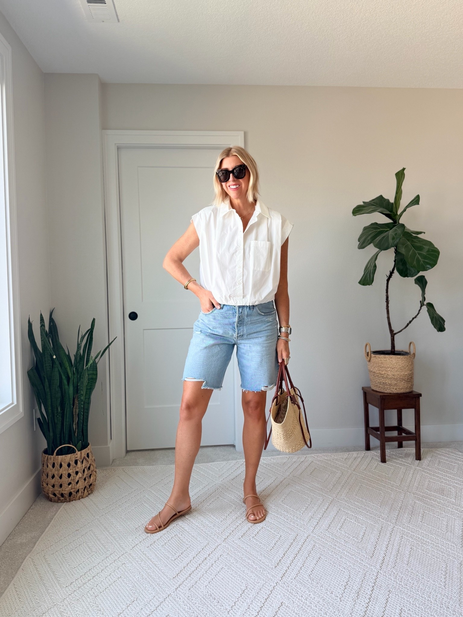 Denim shorts don’t have to feel too casual — the trick is pairing them with something crisp and elevated.

This cotton blouse instantly makes the whole look feel more intentional, while still keeping it easy for errands, lunch, vacation days, or a casual summer Friday.

Same blouse, completely different vibe. Linking this full outfit here.

#LTKOver40 #LTKStyleTip #LTKSummerStyle #LTKFinds

#LTKootd #LTKSeasonal #LTKOver40