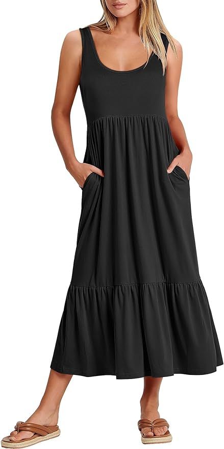 ANRABESS Women's Summer Sleeveless Sundress Swing Dress Casual Flowy Tiered Beach Maxi Dress with... | Amazon (US)