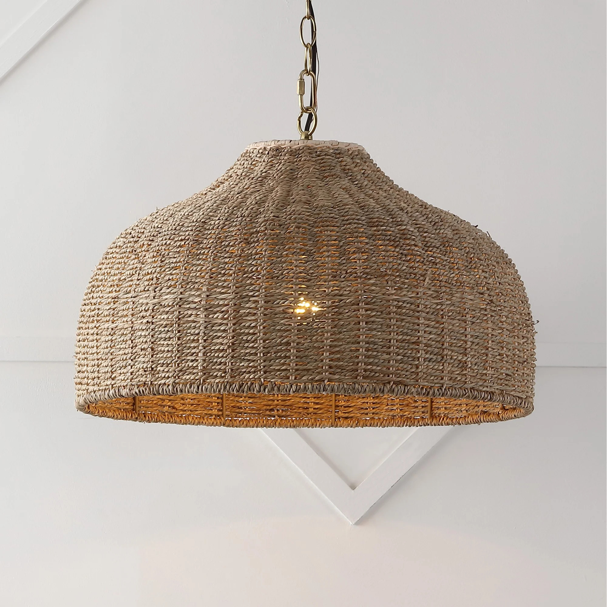 Eliza 20" 1-Light Coastal Bohemian Rattan/Iron Dome LED Pendant, Brown/Brass Gold | Walmart (US)