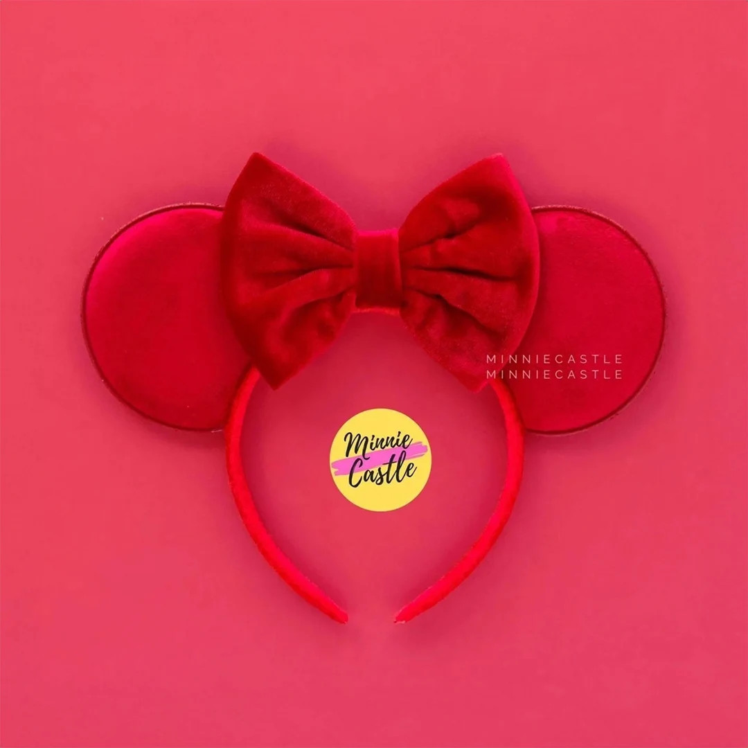 Red Mouse Ears, Mickey Ears, Velvet Bow Minnie Ears, Matte Suede Ears, Light Weight Mouse Ears He... | Etsy (US)