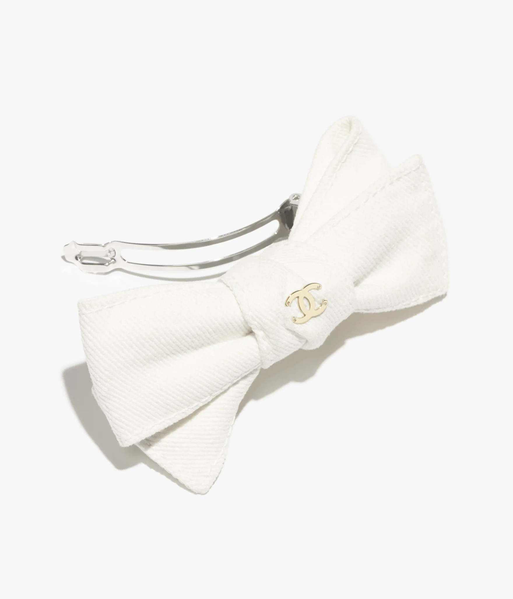 Bow barrette - Denim, white — Fashion | CHANEL | Chanel, Inc. (US)