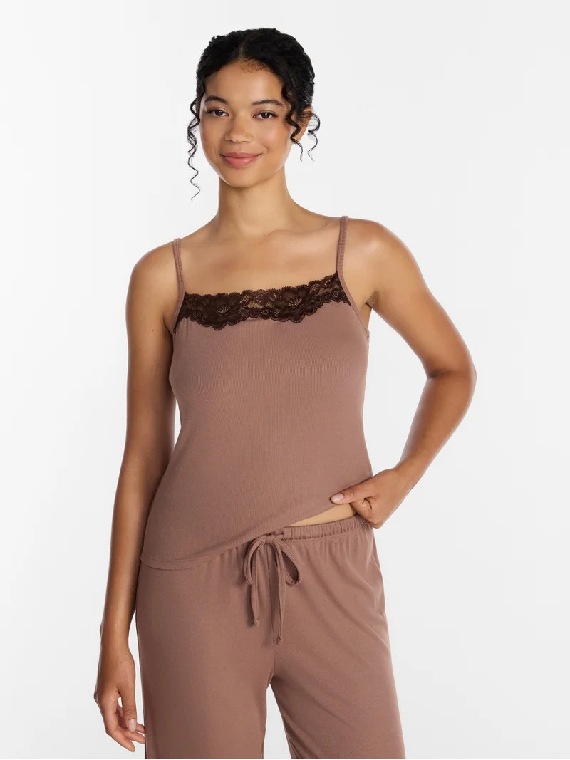 Joyspun Women’s Lace Trim Ribbed Modal Cami, Sizes XS-3X | Walmart (US)
