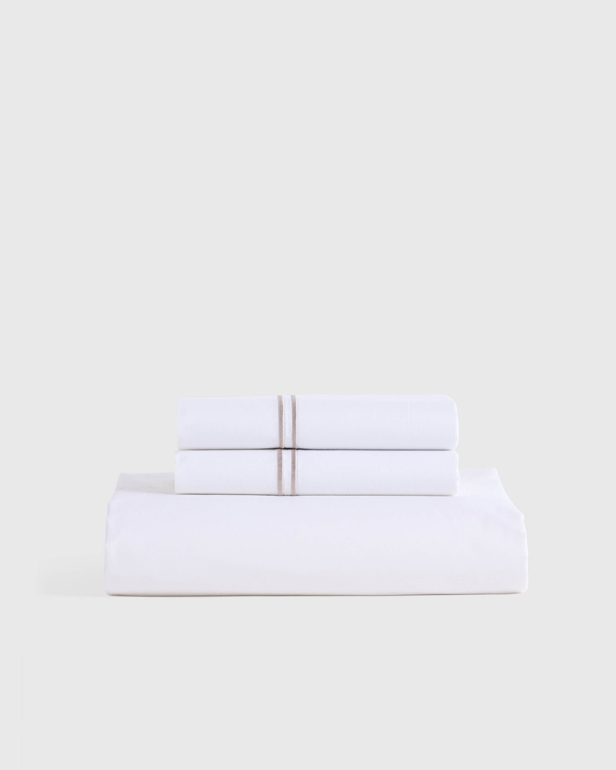 Quince | Organic Crisp Percale Embellished Fitted Sheet Set in White/Dove, Size Cal King, Percale Cotton | Quince