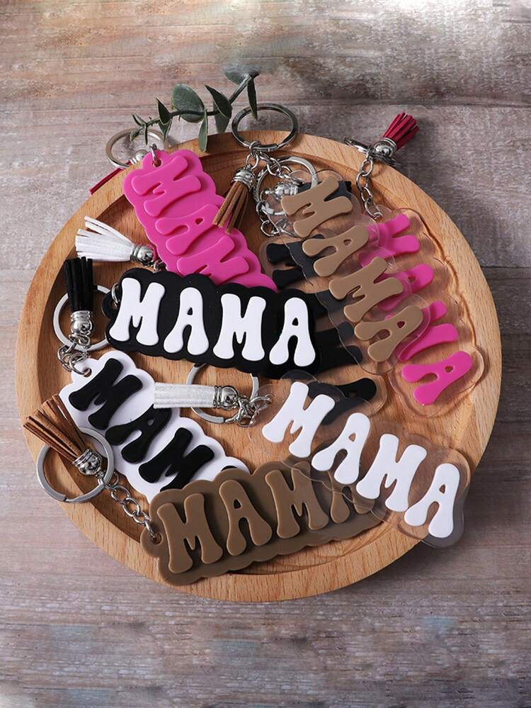 4 Pieces Of Simple, Fashionable, Transparent, Solid Color, Two Types Of MAMA Acrylic Tassel Charm... | SHEIN