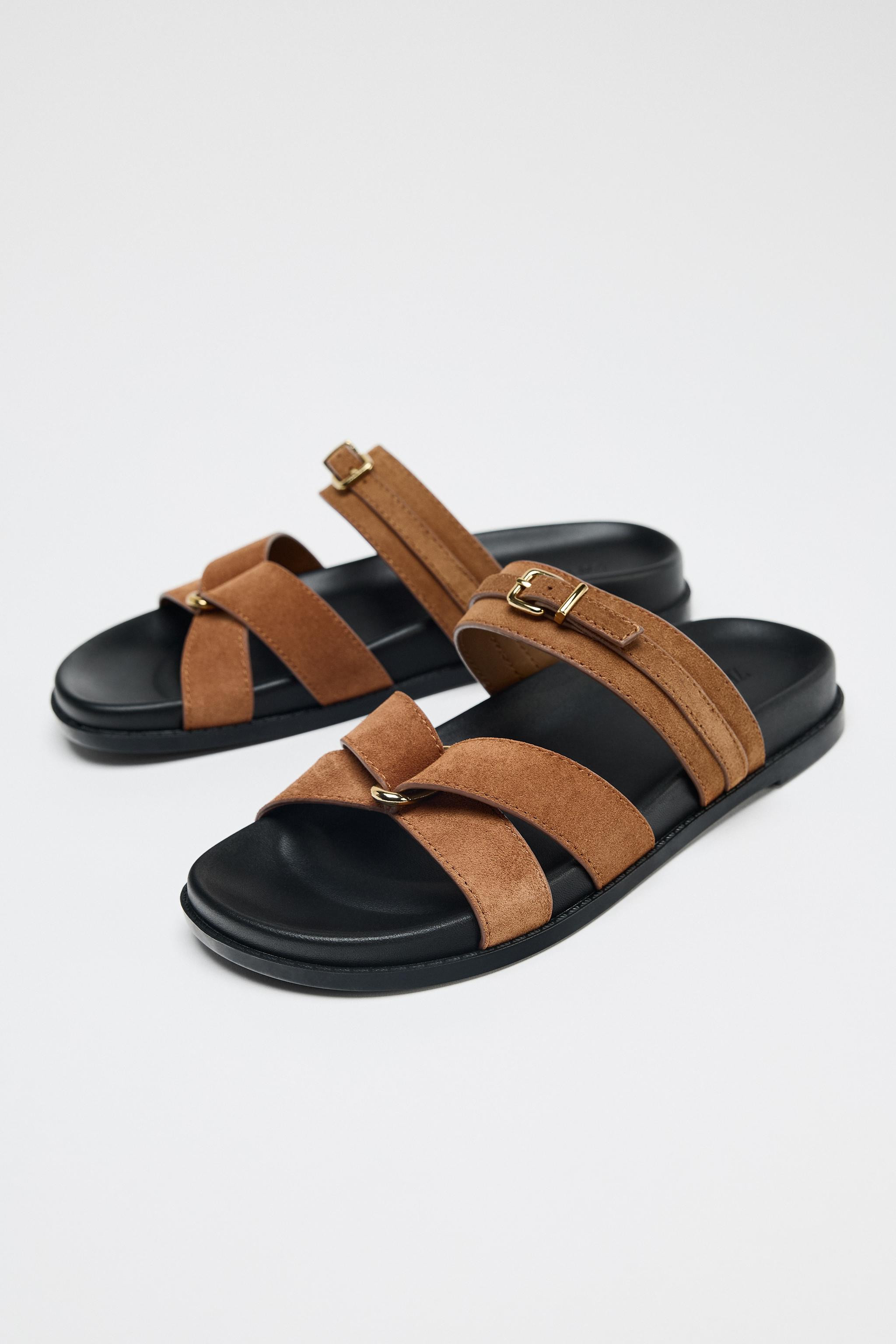 SPLIT SUEDE CROSS STRAP SANDALS | Zara US