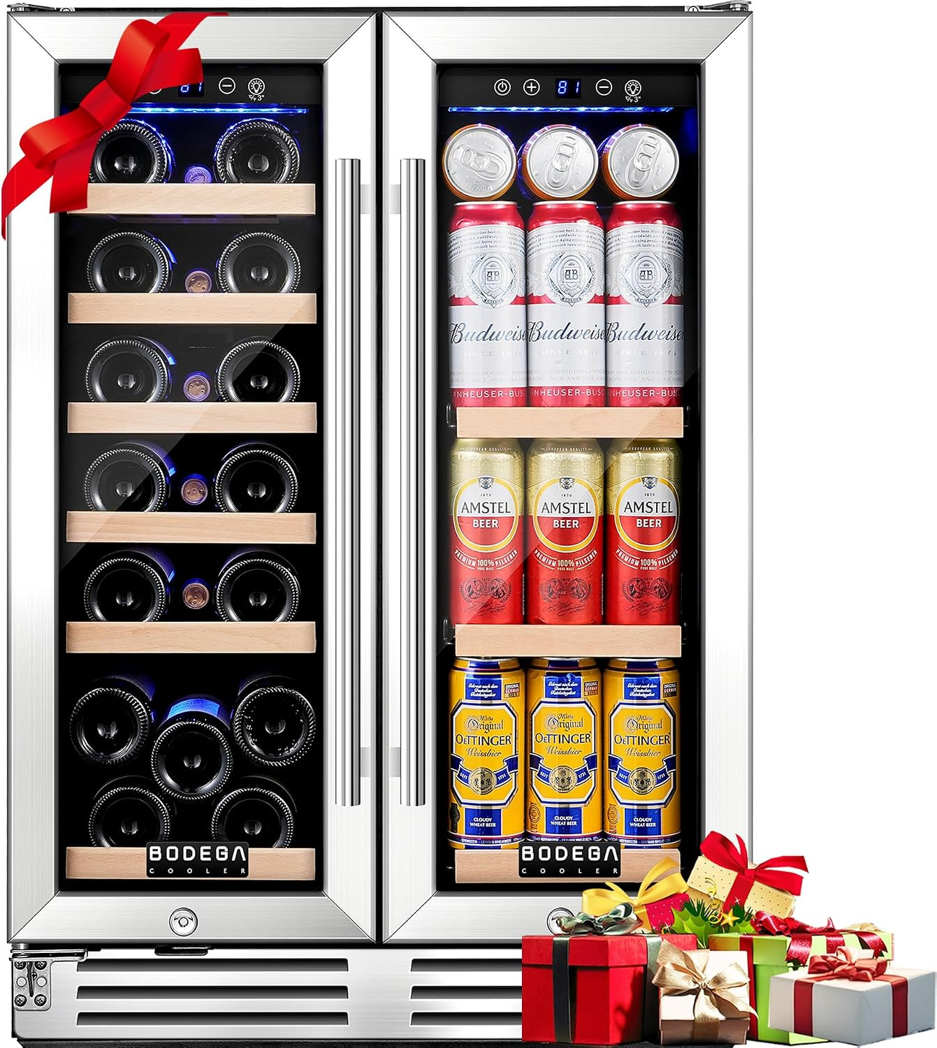 BODEGA 24 Inch Wine and Beverage Refrigerator, Dual Zone Wine and Bar Beverage Cooler, Commercial Black Bar Cooler With 2 Glass Doors, Bar Fridge Hold 19 Bottles and 57 Cans,Built-In or Freestanding. | Amazon (US)