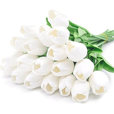 20 Pcs Artificial Tulip Flowers Real Touch PU Tulips Faux Tulip Stems in Pure White for Easter Sprin | Amazon (CA)