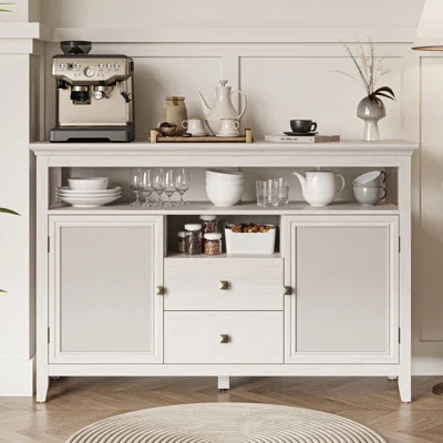 Azarius Boho Storage Coffee Bar Cabinet with Natural Rattan Doors | Wayfair North America
