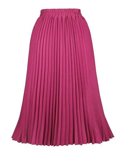 THHGPO Women's Pleated Skirts High Elastic Waist A-Line Swing Skirt Midi Length Fuchsia XXXL | Amazon (US)