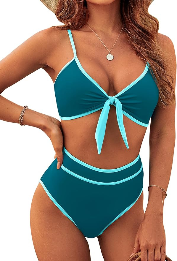 Blooming Jelly Womens High Waisted Bikini Set Tie Knot High Rise Two Piece Swimsuits Bathing Suit... | Amazon (US)