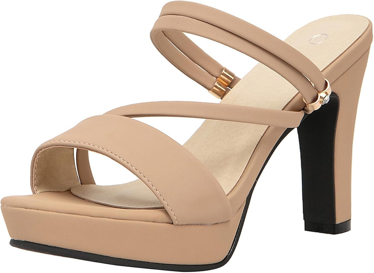 getmorebeauty Women's Chunky High Heels Slingback Sandals Open Toe Ankle Strap Slip On Platform D... | Amazon (US)