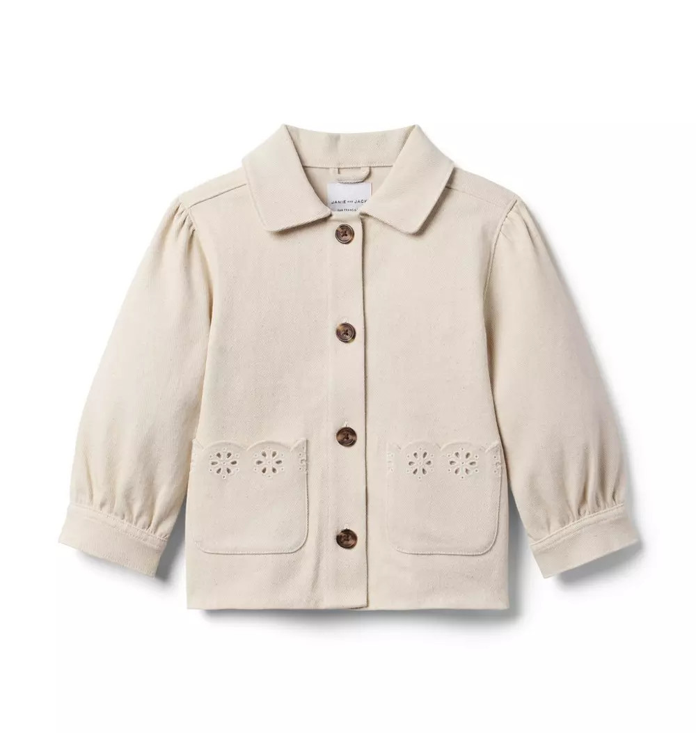 Janie and Jack | The Twill Eyelet Jacket - White / 5-6 | Janie and Jack