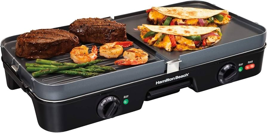 Hamilton Beach 3-in-1 Electric Indoor Grill + Griddle, 8-Serving, Reversible Nonstick Plates, 2 C... | Amazon (US)