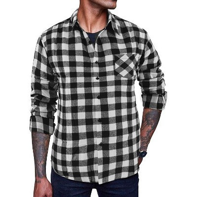 COOFANDY Men's Flannel Plaid Shirts Long Sleeve Casual Cotton Button Down Shirts Black L | Target