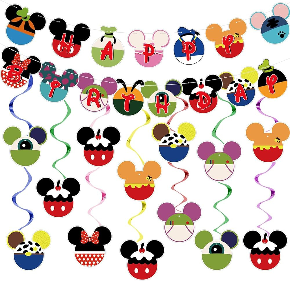 Mouse Party Decorations,Cartoon Mouse Birthday Decorations Included Happy Birthday Banner and Han... | Amazon (US)