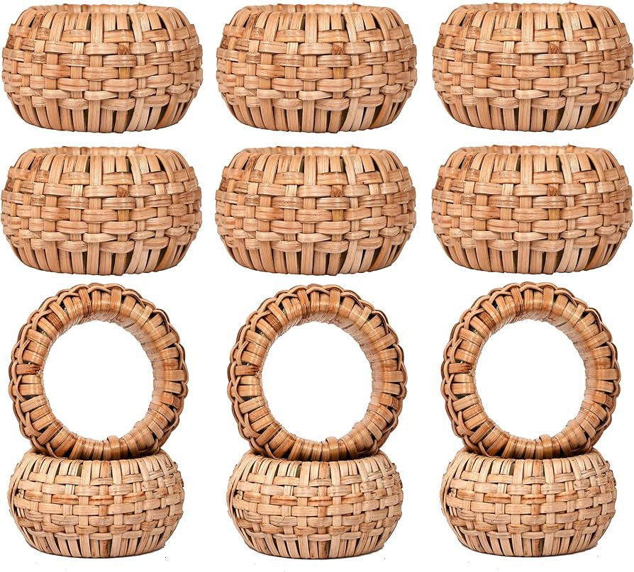 CLEENTABLE Jute Napkin Ring, Hand Wovwn Napkin Rings - 12-Pcs Handmade Rattan Napkin Holders Fall... | Amazon (US)