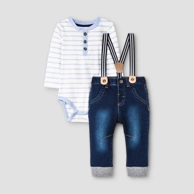 Baby Boys&#39; Henley Denim Top &#38; Bottom Set - Cat &#38; Jack&#8482; Cream 24M | Target